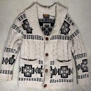 Pendleton Portland Collection Wool Cardigan Sweater Southwestern Cream Black XS